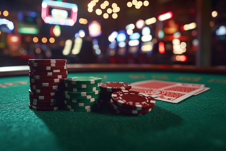 Live Sic Bo dealer at table with three dice visible in transparent shaker, HD studio setup